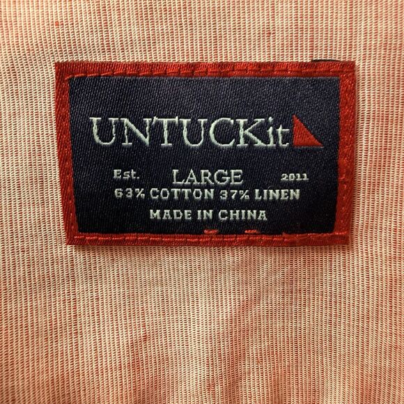 UNTUCKit Solid Pink Slubby COTTON LINEN Blend Button Down Collar Casual Shirt L - Picture 7 of 8